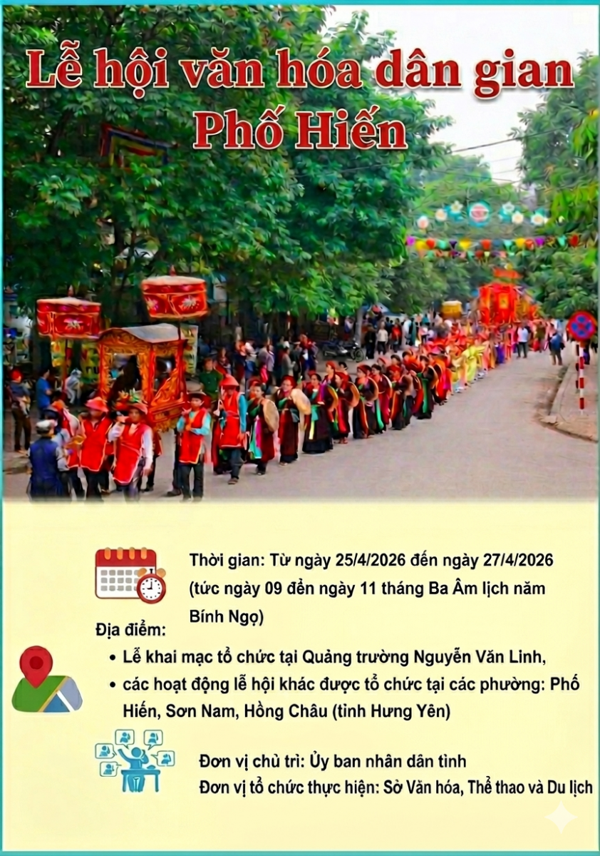 Kế hoạch tổ chức Lễ hội Văn hóa dân gian Phố Hiến năm 2026