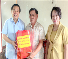 Các đồng chí lãnh đạo tỉnh thăm, tặng quà người có công tại xã Tây Thụy Anh